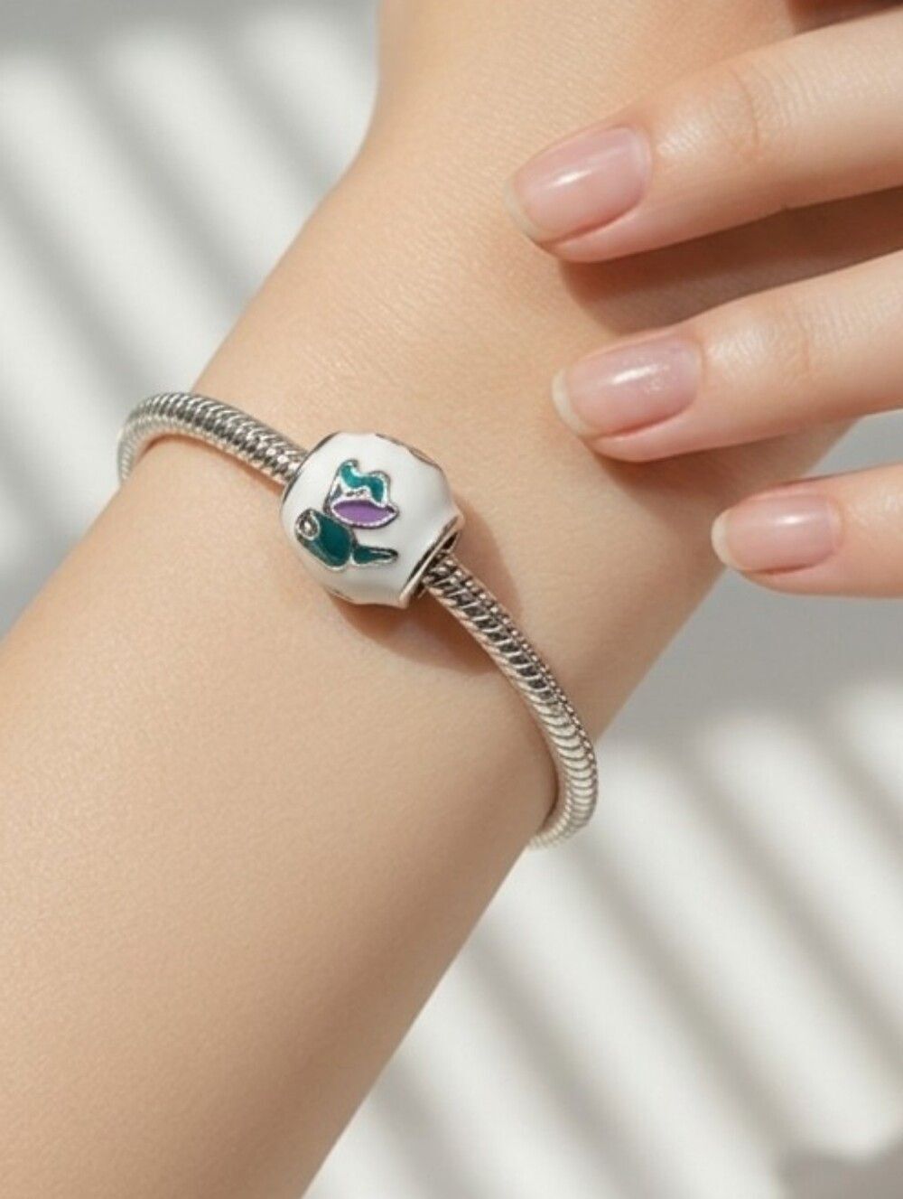 Ohana Barrel Charm Bead Lilo & Stitch White Enamel Spacer Compatible Bracelet